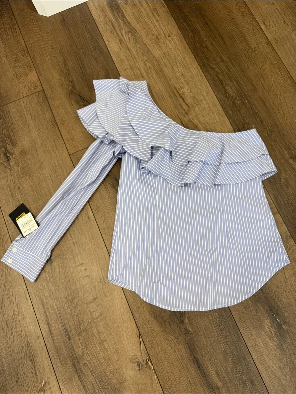 NWT Want & Need Striped One-Shoulder Ruffle Top - Blue - Picture 5 of 5